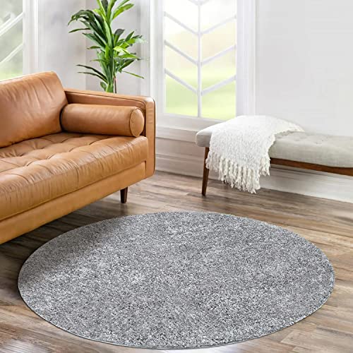 carpet city Shaggy Hochflor Teppich - Rund 120 cm - Grau - Langflor Wohnzimmerteppich - Einfarbig Uni Modern - Flauschig-Weiche Teppiche Schlafzimmer Deko