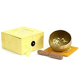 Chakra Klangschalen mit Kissen in Geschenkbox Set zum Anheben von Vibrationen & Frquenz mit Klangtherapie (Solar Plexus Chakra)