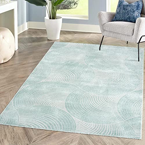 carpet city Teppich Kurzflor Wohnzimmer - Mint-Grün - 120x160 cm - Friseé mit 3D-Effekt - Kreisförmiges Muster für Schlafzimmer Flur Esszimmer