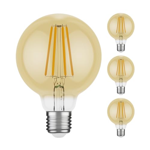 ledscom.de E27 LED Lampe amber G95 max. 818lm warmweiß 3-Stufen Dimmen ohne Dimmer, 4 Stk.