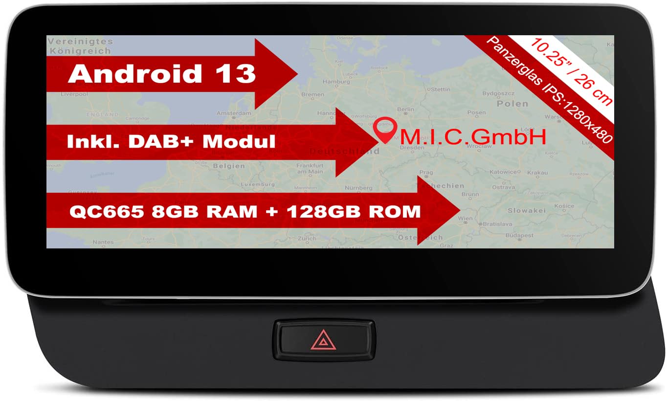M.I.C. Q5H Android 12 Autoradio mit navi Qualcomm Snapdragon 662 8G+128G Ersatz für Audi Q5 Multimedia Radiosystem 2009-2017:SIM DAB Plus Bluetooth 5.0 WiFi 10.25" IPS Bildschirm USB Auto