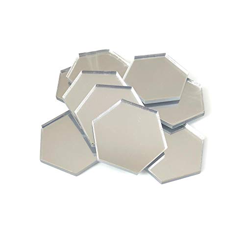 Servewell Hexagon Form Bastelspiegel 10er Set viele Farben Bruchsicheres Acryl, Silberfarben verspiegelt, Pack of 10 x 9cm