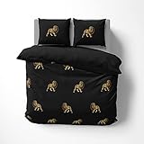 Y-NOT Royale Lion Schwarz Bettbezug mit Kissenbezüge, 200 cm x 200/220 cm Größe