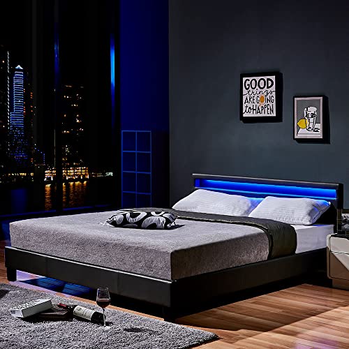 Home Deluxe - LED Bett Astro - Dunkelgrau, 180 x 200 cm - inkl. Lattenrost I Polsterbett Design Bett inkl. Beleuchtung