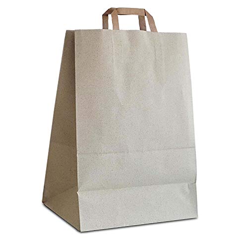 50 x Graspapier Tüten 32+18x44 cm | Papiertaschen aus Graspapier | mit Flachhenkel | Papiertüten Recyclingpapier | HUTNER