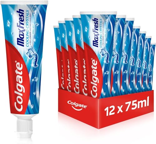 Colgate Zahnpasta Max Fresh Cooling Crystals 12 x 75 ml - Zahncreme mit überraschendem Frischegefühl, hält die Zähne weiß