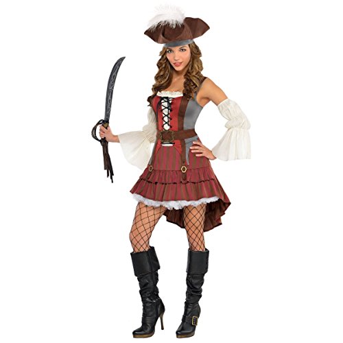 Generique - Piratenbraut Seeräuber-Kostüm für Damen rot-braun-Weiss M