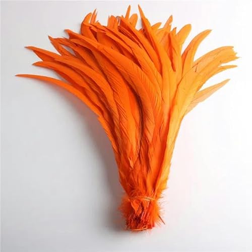 50 Stück natürliche Kükenschwanzfedern, 25–40 cm, für Kleidung, Dekoration, Bühnenauftritt, Hahnenschwanzfedern, Pflaume, Orange, 25–30 cm