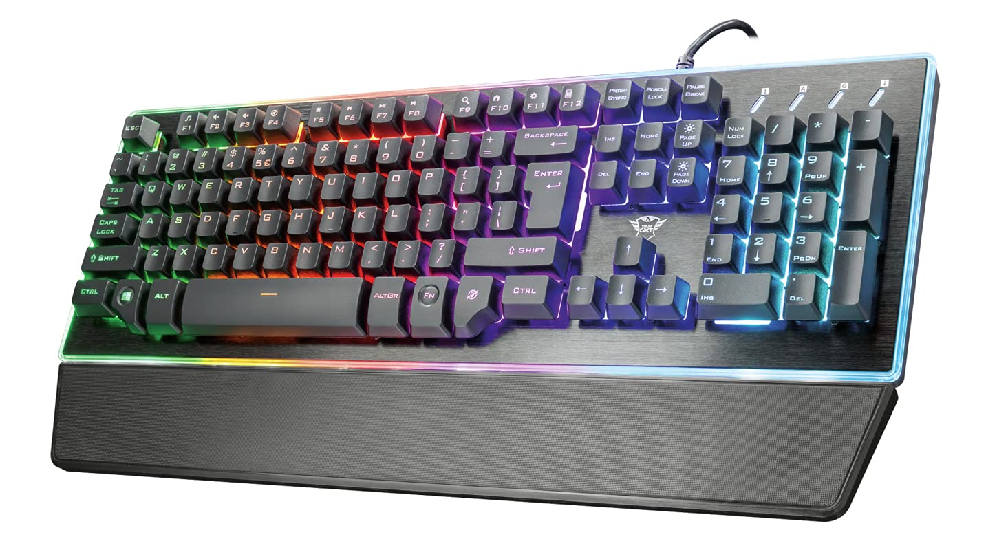 Trust Gaming GXT 860 Thura Halbmechanische LED-Tastatur (Deutsches QWERTZ Layout, RGB-Beleuchtung, Anti-Ghosting), Regenbogenwellen-Beleuchtung