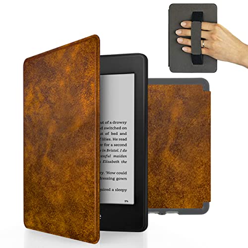 MyGadget Kunstleder Hülle für Amazon Kindle Paperwhite 10.Generation (Modell 2018 - PQ94WIF - 6 Zoll) mit Handschlaufe & Auto Sleep/Wake Funktion in Braun