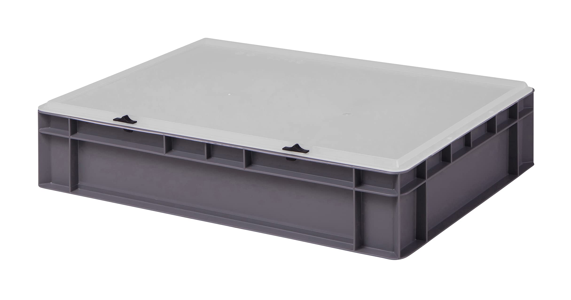 1a-TopStore Design Eurobox Stapelbox Lagerbehälter Kunststoffbox in 5 Farben und 16 Größen mit transparentem Deckel (matt) (grau, 60x40x13 cm)