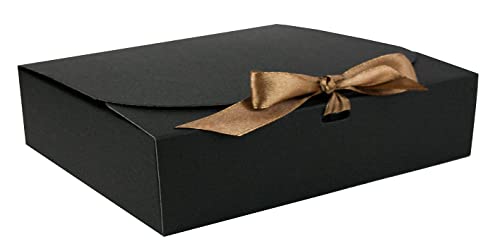 Emartbuy Geschenkbox, rechteckig, 24 x 19,5 x 7 cm, einfache Montage, schwarze Kraftbox mit Schleife, 12 Stück