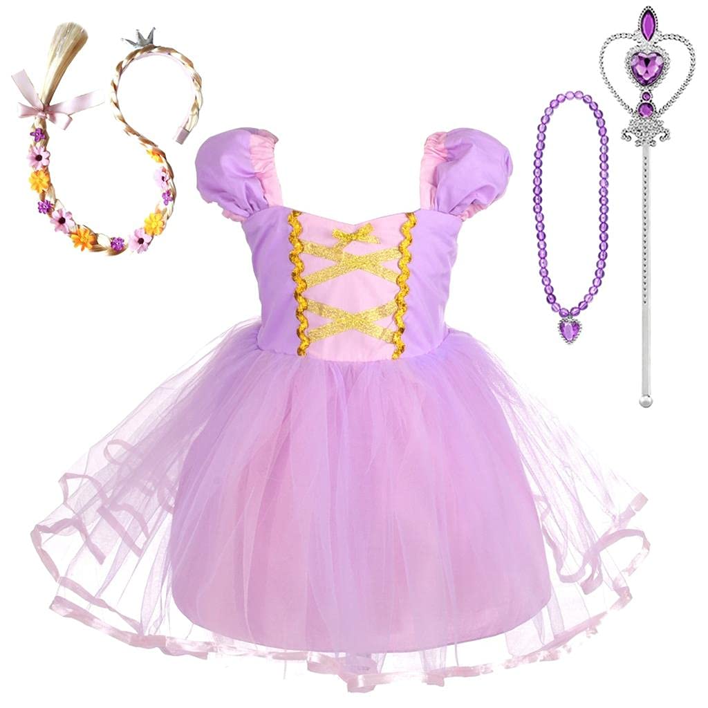 Lito Angels Prinzessin Rapunzel Kleid mit Zubehör für Baby Mädchen, Party Kostüm Verkleidung Geburtstagskleid, Größe 12-18 Monate 86