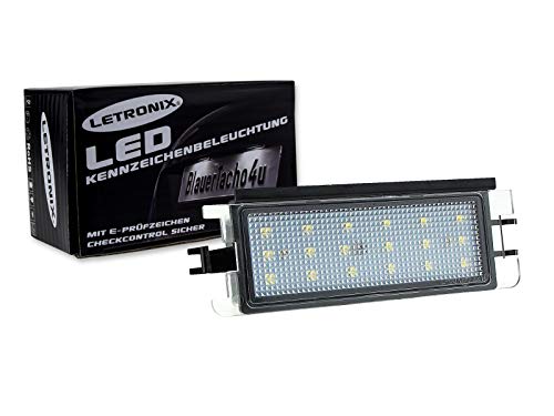 LETRONIX SMD LED Kennzeichenbeleuchtung Module geeignet für mit Clio 2 II Typ B 1998-2004 / Clio Campus 2003-2012 / Sandero 2008-2012 / Logan 2004-2012 E-Prüfzeichen