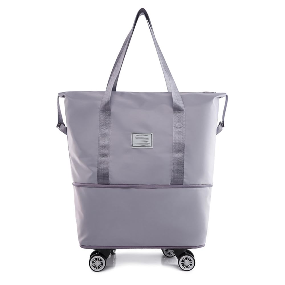 Zusammenklappbare und tragbare Gepäcktasche, erweiterbar Rolling Duffle Pack Leichte Faltbare Business-Reisetasche mit Rädern Griff Mehrere Taschen Trocken Nass (Grau)