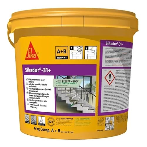 Sikadur 31+ 2K Epoxidharzklebstoff Epoxidharz Mörtel Beton Reparatur Abdichtung Kleber für alle Untergründe Innen + Aussen Betongrau (6 KG Eimer)