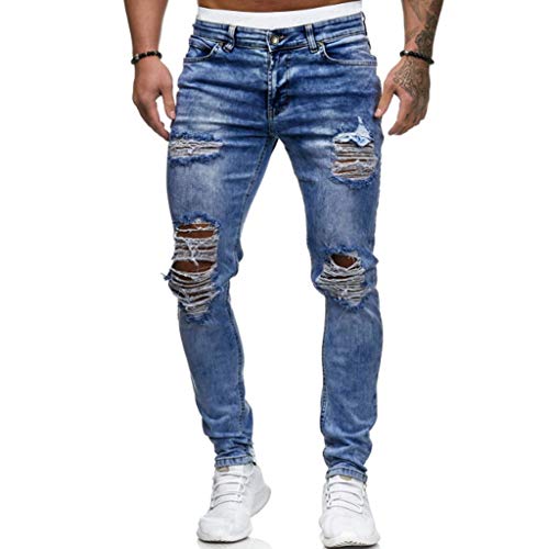 KEERADS Herren Jeans Denim Jeanshose Slim Fit Destroyed Retro Stretch Jeans Designer Hose Denim 31W/30L