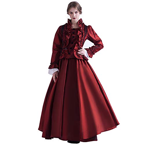 GRACEART Damen Gothic Viktorianisches Kleid Renaissance Maxi Kostüm (XL, Rot)