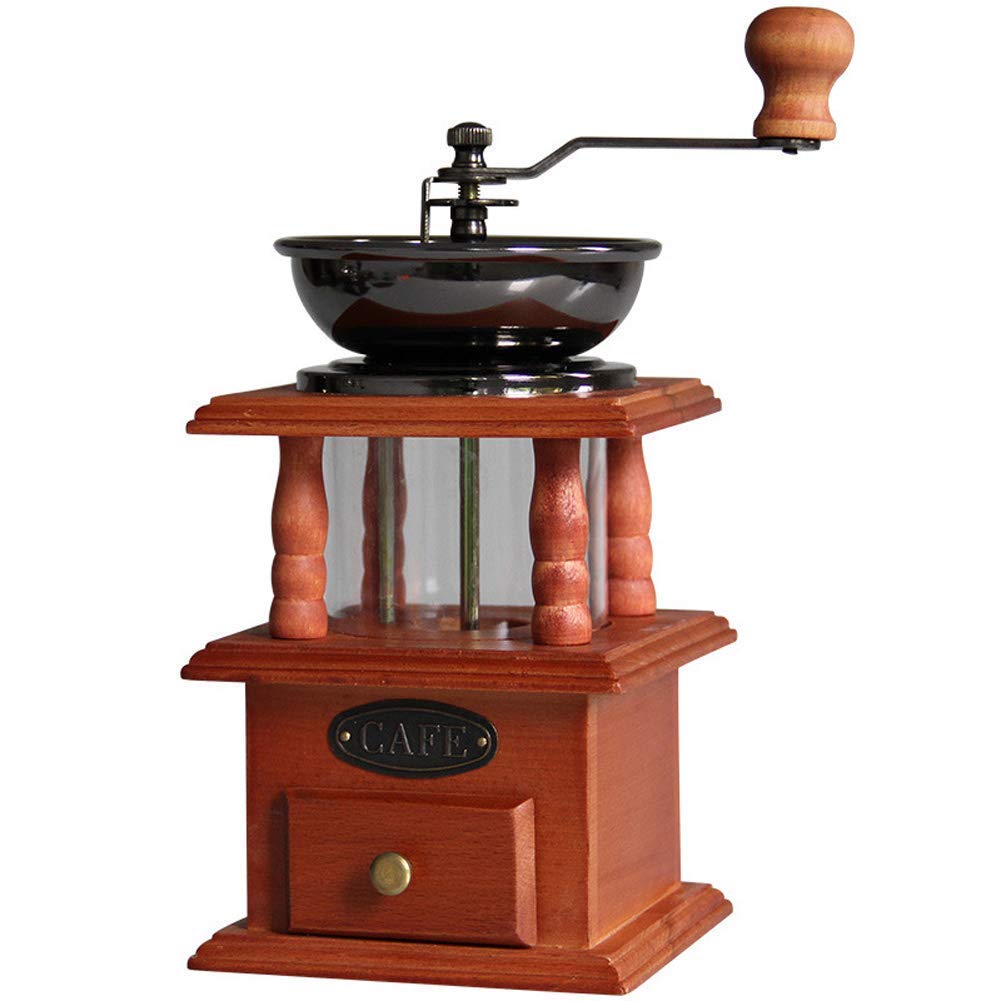 Retro manuelle Kaffeemühle Gusseisen Stahlkern Massivholz Kaffeemühle Startseite Kleine Kaffee-Maschine Gastronomie Geräte Haus und Küche, Holzfarbe manuelle Kaffeemühle ZDWN