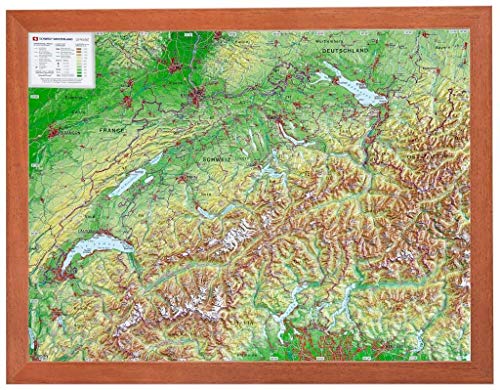Schweiz 1:1.0 MIO mit Rahmen: Reliefkarte Schweiz klein mit Holzrahmen