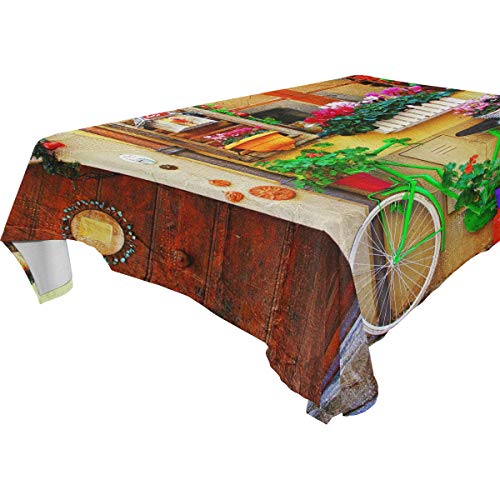 Use7 Tischdecke, rechteckig, Motiv: Italienisches Dorffahrrad, für Heimdekoration, Abendessen, Küche, Party, Picknick, Hochzeit, Halloween, Weihnachten, 137,2 x 182,9 cm
