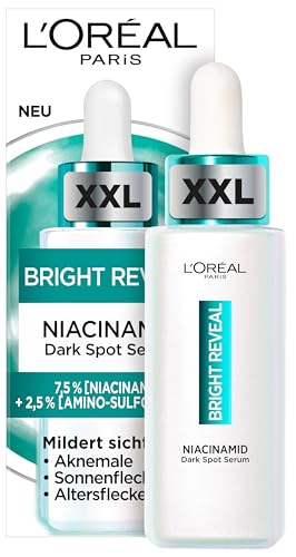 L'Oréal Paris Dark Spot Niacinamid Sérum, Für eine strahlendere und frischer aussehende Haut, Mit Acid Amino-Sulfonsäure, Bright Reveal Dark Spot Niacinamid Sérum, 50 ml