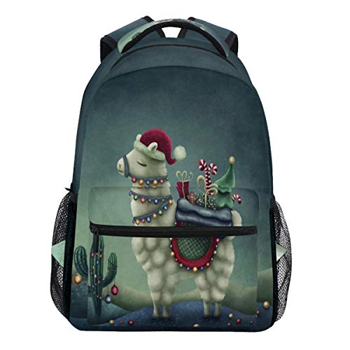 Oarencol Rucksack mit niedlichem Tier-Llama im Nikolausmütze, Kaktus, für Reisen, Schule, Hochschulen, für Damen und Herren