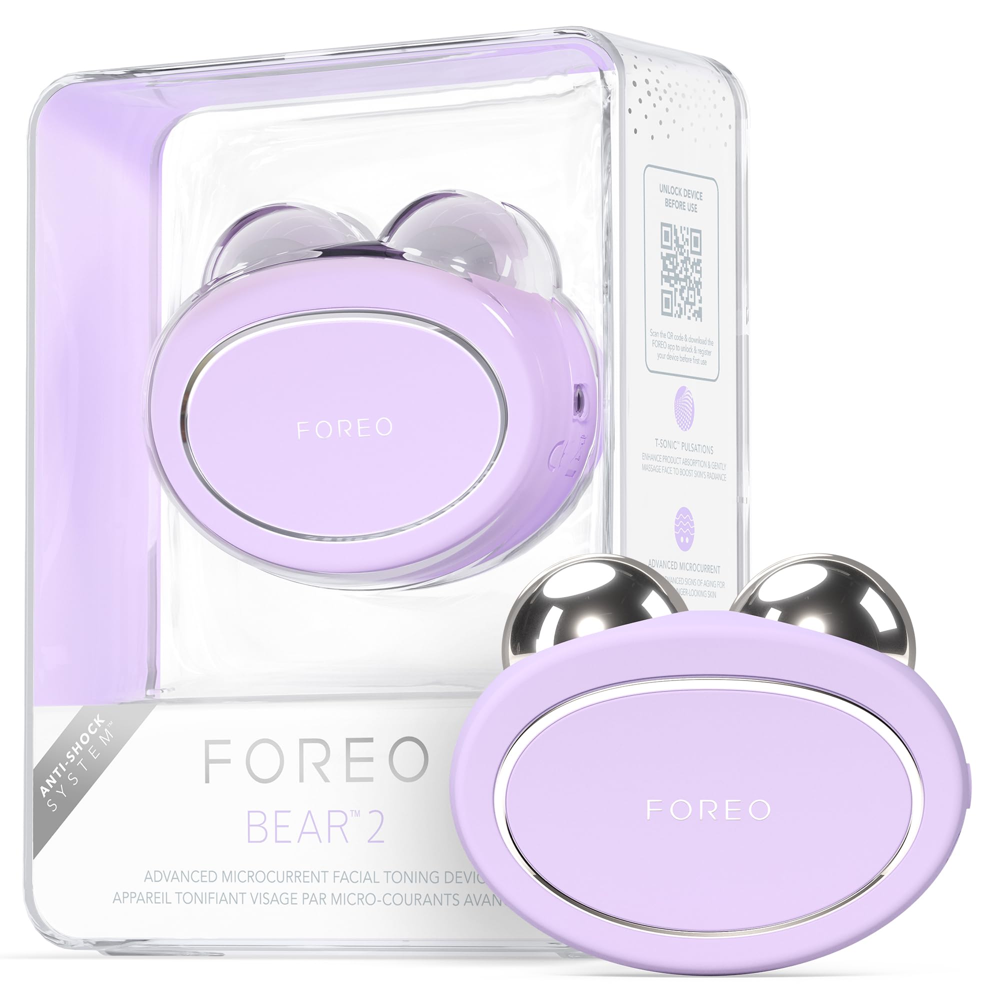 FOREO BEAR 2 Gesichtsmassagegerät mit Mikrostrom für Face Lifting & Toning - Anti Aging Gerät - Strafft & Festigt - Nicht-invasives Tool -Lavender