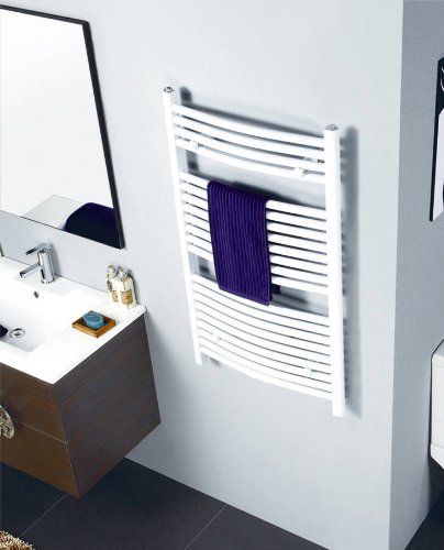 SixBros. R20 Badheizkörper (1200 x 500 mm, Watt 652) – Ovaler Heizkörper mit Handtuchhalter für das Bad - pulverbeschichtet – weiß