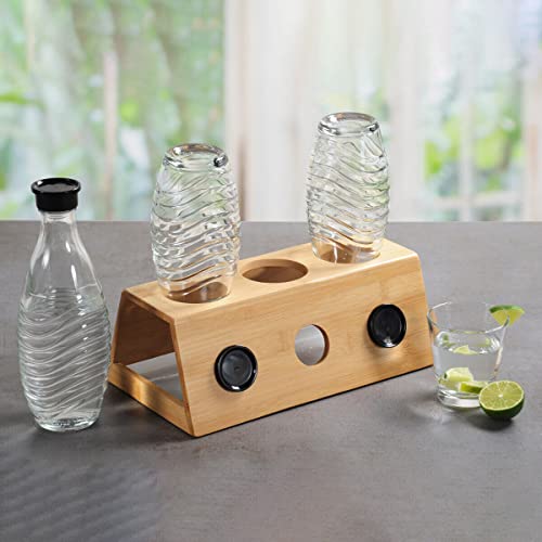 LS-LebenStil 3-Fach Flaschenständer FSC Holz Bambus passend für Sodastream Flaschen mit Abtropfschale