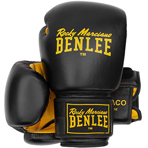 BENLEE Rocky Marciano Unisex - Erwachsene Draco Leather Boxing Glove, Black/Yellow, 10 oz