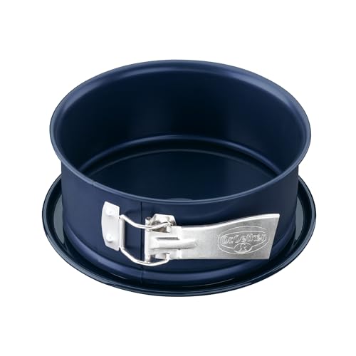 Dr. Oetker Springform Ø 18 cm BACKLIEBE EMAILLE, Backform für runde Kuchen, Kuchenform mit Schnitt- und kratzfesten Emaille- Servierboden, Form mit Auslaufschutz (Farbe: Blau), Menge: 1 Stück