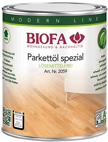 Biofa Parkettöl spezial, lösemittelfrei - Schutz und Pflege für Parkett Böden, Kork & Holz Oberflächen (1 Liter)