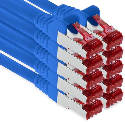 1aTTack.de Netzwerkkabel Cat 6 (7,5m - blau - 10 Stück) Ethernetkabel Cat Kabel Lankabel Cat6 (SFTP PIMF) doppelt geschirmt Patchkabel Set 1000 Mbit/s Internet DSL Anschluss Router Computer
