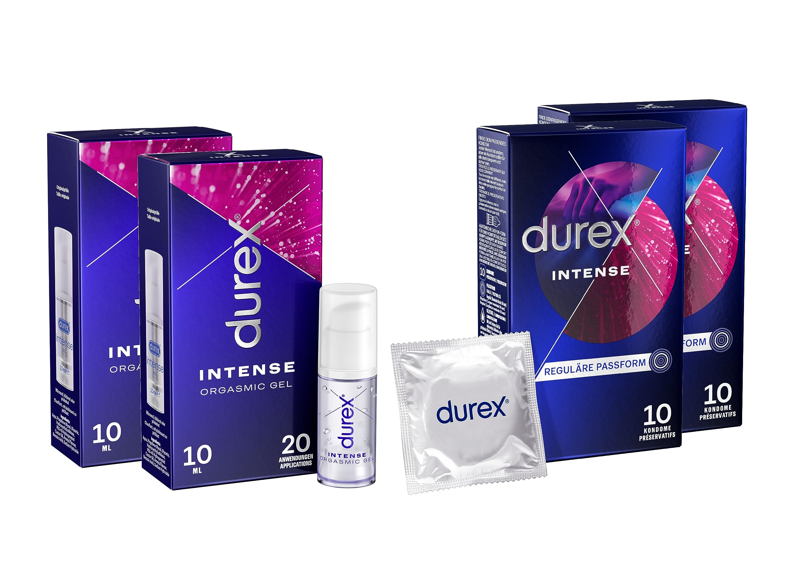 Orgasmic Vorteilsset mit Stimulationsgel und Kondomen Durex Intense Orgasmic Gel 10 ml + Durex Intense Orgasmic Kondome 10 Stück