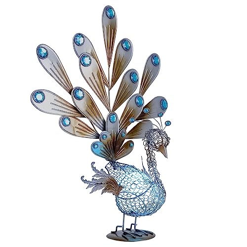 LED Solar Pfau Gartendeko Figur Solarleuchte Dekorsteine Höhe 60 cm