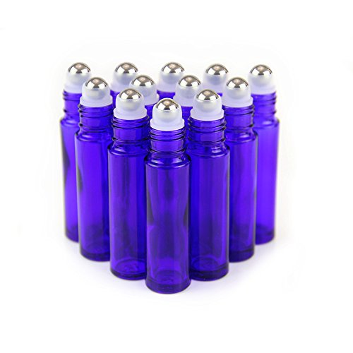 Yizhao Blau Roll On Flasche Leer 10ml,Roll-on Glasflaschen Klein mit Edelstahl-Roller Ball,für Ätherisches Öl,Aromatherapie-Gemische,Parfüm,Massage – 24Pcs