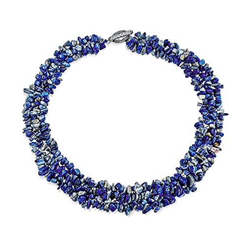 Bling Jewelry Blaue Lapis Edelstein Chunky Chips Cluster Bib Multi Strand Statement Halskette Für Frauen Silber Vergoldet