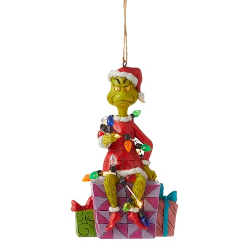 The Grinch By Jim Shore Grinch Present & Lights Hanging Ornament
