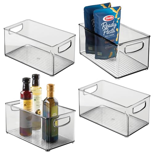mDesign 4er-Set Aufbewahrungsbox mit Griffen – praktische Kühlschrankbox zur Lebensmittelaufbewahrung – Ablage aus BPA-freiem Kunststoff für den Küchen- oder Kühlschrank – grau