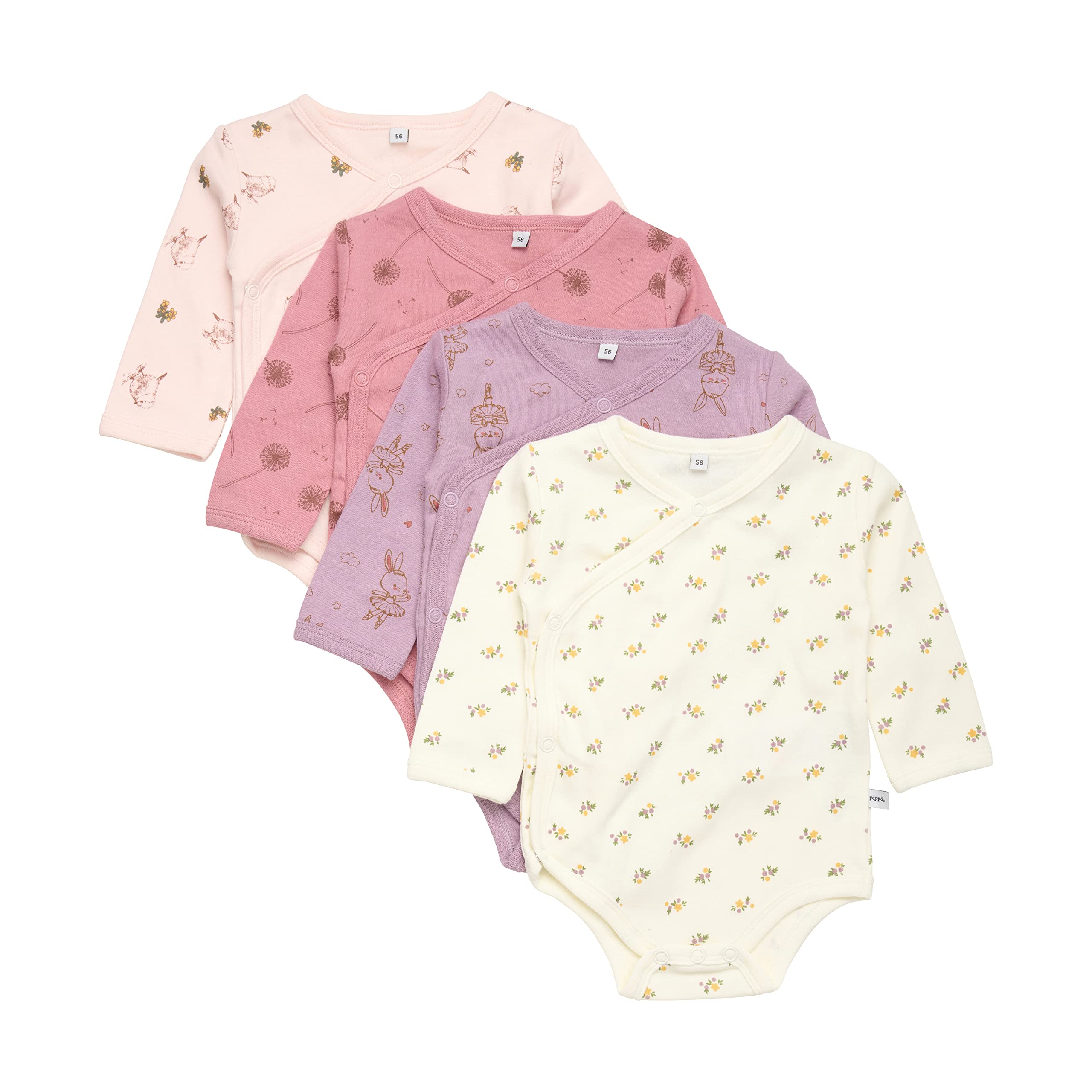 PIPPI Unisex Baby Body Wrap AO-Printed (4-Pack) Underwear, Dusty Rose, 80