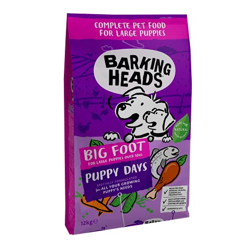 Barking Heads Hundefutter für große Rassen - Welpen - 100% natürliches Huhn und Lachs, keine künstlichen Aromen, gut für starke Zähne und Knochen, 12 kg Welpentage - für große Rassen 39 EU