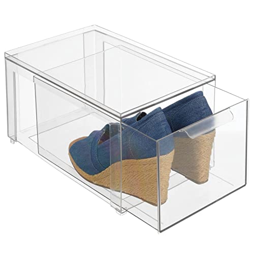 mDesign Aufbewahrungsbox mit Schublade – stabile Schubladenbox aus Kunststoff zur Schuhaufbewahrung – Stapelbox für Schuhe, Accessoires und mehr – 2er-Set – durchsichtig