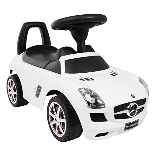 KP0231 Weiss Kinderspielzeug-Auto zum Aufsitzen/Schieben, Mercedes-Auto mit Sound-Effekten