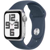 Apple Watch SE (GPS) - 40 mm - Aluminium, Silber - intelligente Uhr mit Sportband - Flouroelastomer - Storm Blue - Bandgröße: M/L - 32GB - Wi-Fi, Bluetooth - 26,4 g (MRE23QF/A)
