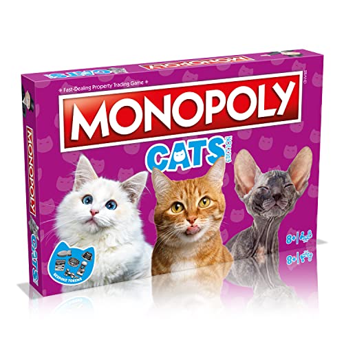 Cats Monopoly Brettspiel English Edition, Spielen Sie mit Ihren Lieblingskatzen mit maßgeschneiderten Spielsteinen und tauschen Sie Ihren Weg zum Erfolg, lustiges Familien-Brettspiel ab 8 Jahren