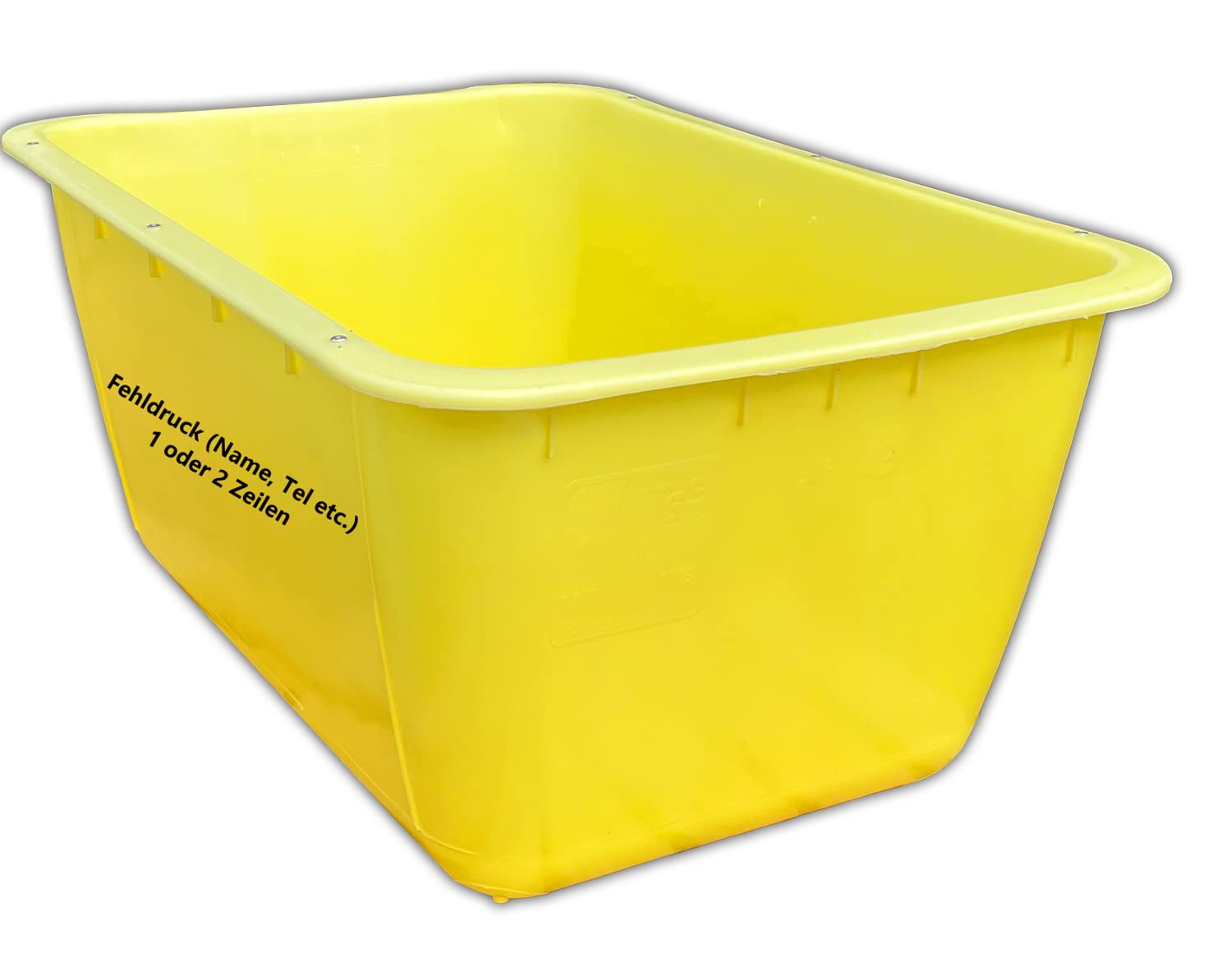 UvV Mörtelkübel gelb 200 Liter 2. Wahl mit Fehldruck Mörtelwanne, Blumenkübel, Wasserbehälter, Futtertrog, Wildwanne, Futterwanne mit 2 Stahlschienen zur Verstärkung (gelb)