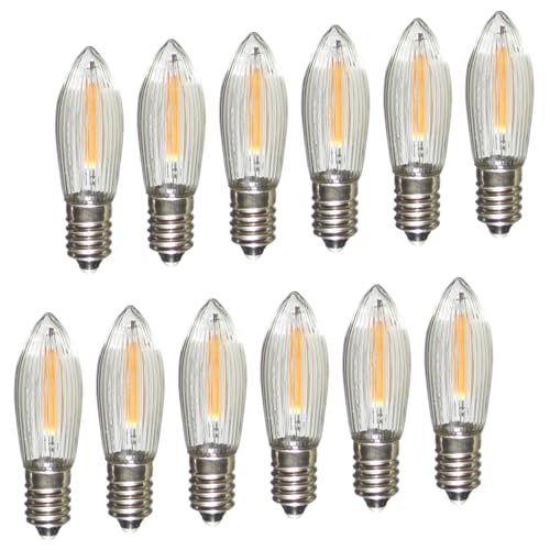 Erzgebirgslicht - AUSWAHL - 12 Stück LED Filament Topkerze 14-55 V 0,1 W für 4-16 Brennstellen E10 Riffelkerze Ersatzbirne Glühbirne Glühlämpchen für Lichterketten Pyramide Schwibbogen