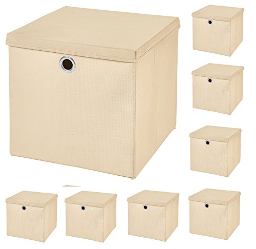 StickandShine 8er Set Creme Faltbox 28 x 28 x 28 cm Aufbewahrungsbox faltbar mit Deckel