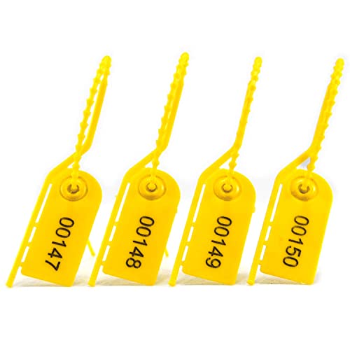 Kabelbinder, 100 Pull Tite Sicherheitsetiketten aus Kunststoff, manipulationssichere Siegel, abreißbare Kabelbinder, nummeriertes Etikett for Feuerlöscher, Gepäck, 210 mm (gelb) (Color : Yellow, Siz